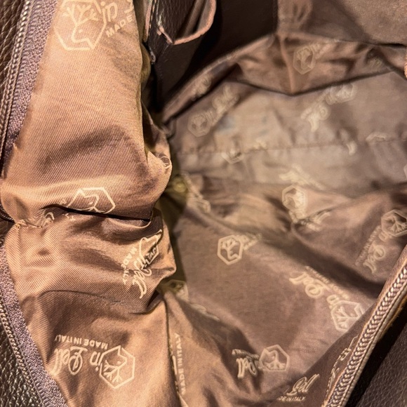 Vintage Italian Dark Brown Pebbled Leather Shoulder Bag Tote Bag - Picture 10 of 14